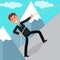 Concept of business challenge. Businessman or manager climbing on the rock. Young brave businessman climbing on the top