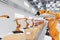 Concept business and industry 4.0 modern technology factory,smart Industrial plant automation arm robot,conveyor belt production