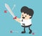 Concept business people holding sword fight arrows