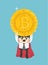 Concept businessman superhero superman flying Bitcoin