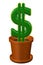 Concept: cactus shaped as dollar. 3D rendering.