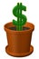 Concept: cactus shaped as dollar. 3D rendering.