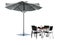 Concept cafe. Beach umbrella and table with chairs 3d render on white background no shadow