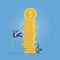 Concept of career and ambition at work success-Businessman climbing up to top of coin with rope