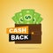 The concept of the Cash back loyalty program.  Cashback service, financial payment label.