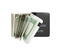 Concept of cash withdrawal payment by card dollar bills fall out of the card from top view 3d render on white no shadow