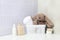 Concept of child bodycare, child cosmetics and bathroom accessories