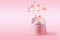 The concept of child rearing. Pink potty with splashes and flowers on a pink background