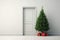 The Concept Of Christmas Approaching, With Green Fir Tree Positioned At The Door
