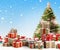 Concept of Christmas. many christmas presents 3d-illustration background