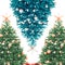 The concept of Christmas. Three Christmas trees with round toys and a star. The Christmas tree hangs from ceiling in the