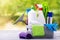 Concept of cleaning supplies needed to spring cleaning