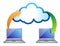 Concept cloud laptops transferring files