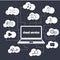 Concept. Cloud service. Open the laptop and various icons in the clouds around.