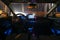 Concept of the cockpit of an autonomous car driving at night ill