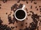 Concept Coffee cup background, organic coffee seed