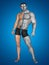 Concept or conceptual 3D strong young male man bodybuilder before and after