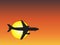 Concept or conceptual black plane,airplane aircraft silhouette flying over sky at sunset,sunrise background