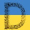 Concept or conceptual community  of people forming the symbol D on Ukrainian flag. 3d illustration metaphor for education, school