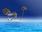 Concept or conceptual isolated exotic island with palm trees with a hammock and sand in the sea or ocean over blue