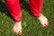 Concept of confidence feminism. Women bare feet with bright red