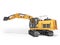 Concept construction equipment hydraulic crawler excavator with raised bucket 3d rendering on white background with shadow