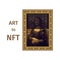 Concept of converting a work of art into a unique token. ART to NFT, non-fungible token. Mona Lisa painting is converted