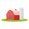 Concept country house red modern farm barn building with granary on green farm field plot ranch cartoon vector illustration icon,