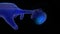 Concept of the creation of planet earth, the blue hand from the particles for planet earth on background of space particles. 3D
