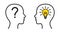 Concept creative idea and innovation, humans head silhouette, light bulb idea and question mark, brainstorming.