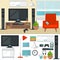 Concept of creative living room with chair and tv. Modern