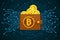 Concept of Crypto currency. Brown bitcoin wallet with coins