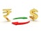 Concept of currency converting with Indian Rupee and Dollar in white background. 3d render