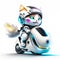 Concept cute cat chibi riding a futuristic fast speed scooter on white background
