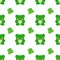 Concept of cute frog pattern. Repeating joyful frogs and green flowers. White background. Vector illustration. Design