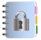 The concept of data protection. A pair of notebooks with metal chain and lock, password