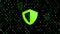Concept for data security with moving bits and green shield symbol