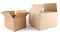 Concept of delivery, package, storage. Two open cardboard boxes on a white isolated background. Close-up. Mock-up.