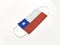 Concept. Disposable medical surgical face mask with Chile country flag superimposed on it, on white background. Protection against