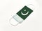 Concept. Disposable medical surgical face mask with Pakistan country flag superimposed on it, on white background. Protection agai