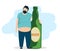 The concept of drunkenness. Drunk fat man hugs a bottle of beer. Unhealthy lifestyle. Vector illustration