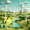 Concept ecology Sustainable city reducing global warming alternative renewable energy, Eco friendly power of wind turbine generate