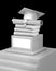 Concept of education. A concrete pedestal with books, diplomas and graduate hats, and isolation on a black background. 3d illustra
