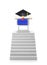 Concept of education. Concrete steps leading to pedestal with books, diplomas and graduate hats. 3d illustration