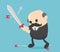 Concept Elderly businessman holding sword fight arrows