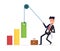 Concept of financial growth. Businessman or manager pulls the rope rising income. Smiling man in a business suit. Vector