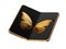 Concept of foldable smartphone folding on the longer side with golden butterfly image on screen. Flexible smartphone isolated on