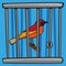 Concept of freedom with a bird locked in a cage.