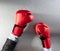 Concept of frustration or office competition for boxing businessman