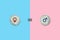 Concept of gender equality. Icons of male and female with an equal sign, on a pink-blue background. Equality between men